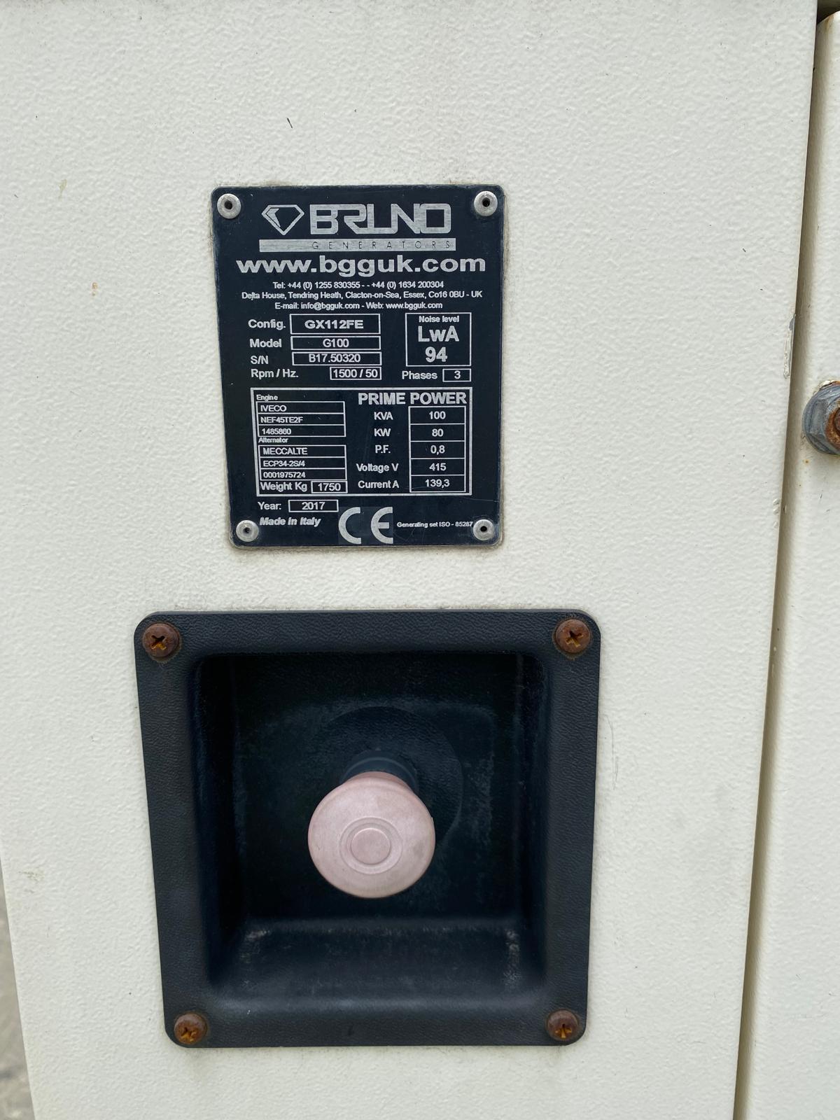 2017 BRUNO GX112FE3 100KVA 3PH SILENCED DIESEL GENERATOR - Image 7